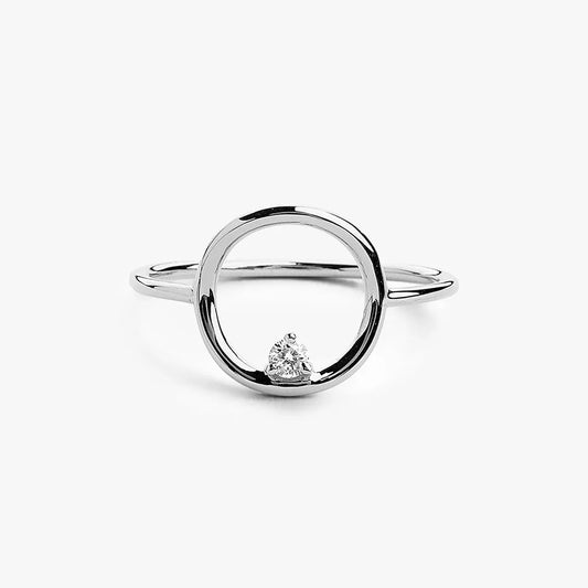 14K Gold Round Cut Diamond Open Circle Ring 3 Prong Setting 0.05ctw