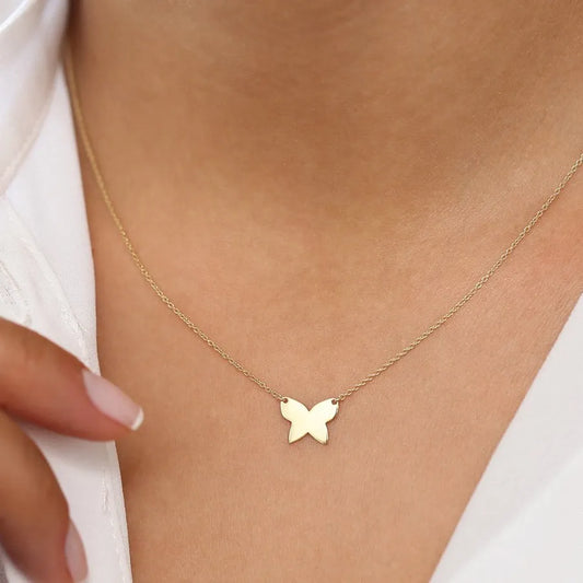 14k Solid Gold Butterfly Charm Pendant Necklace