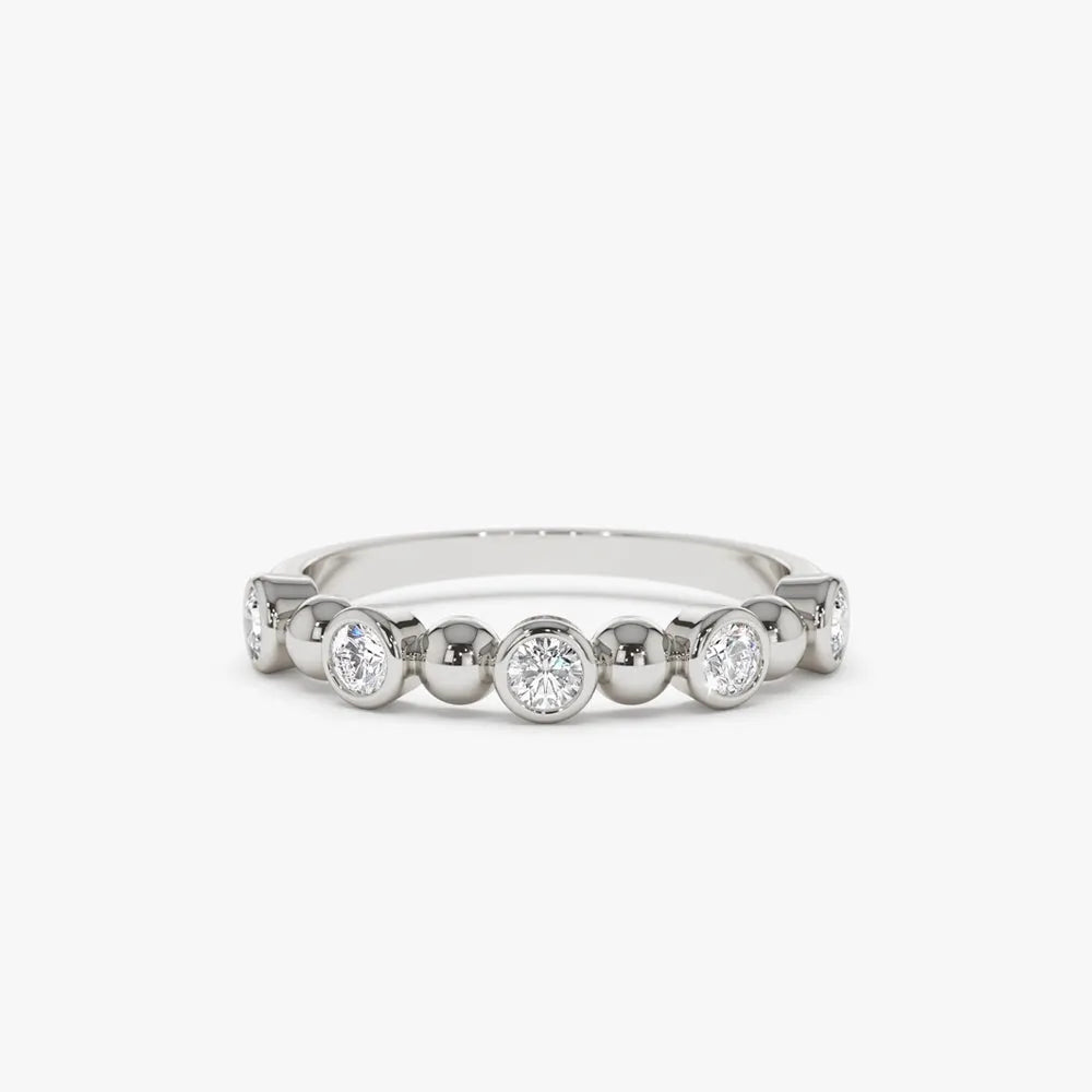 14k Gold Diamond Round Cut Alternating Beads and Bezel Setting Ring 0.50 ctw