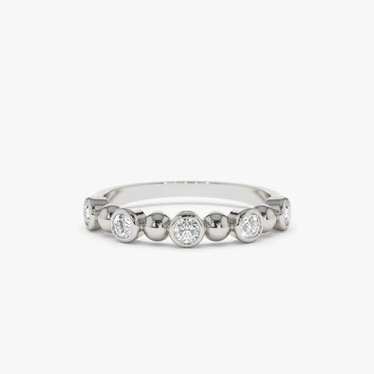 14k Gold Diamond Round Cut Alternating Beads and Bezel Setting Ring 0.50 ctw