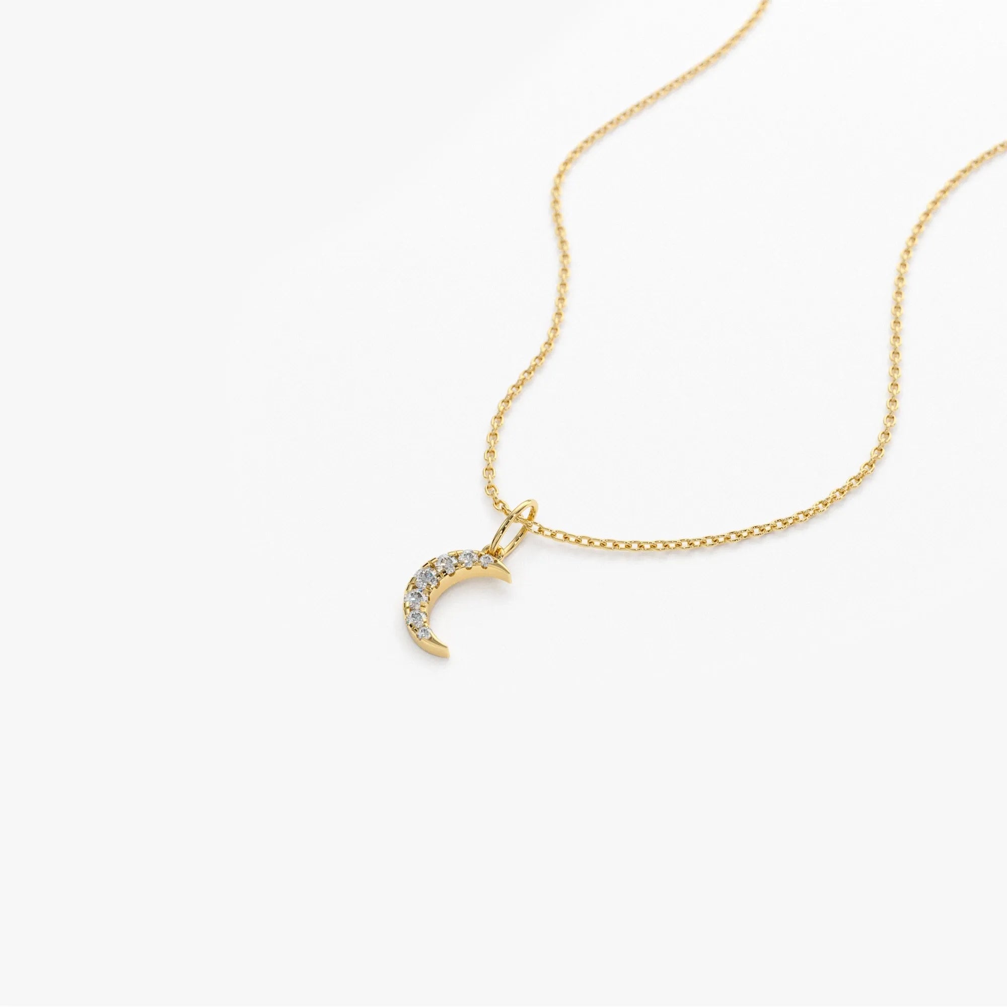 14k Solid Gold Round Diamond 0.15 CTW Crescent Moon Charm