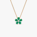 14k Solid Yellow Gold Pear Shape Emerald 0.65 CTW and Round Diamond 0.03 CTW Floral Flower Pendant Necklace