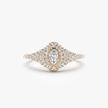 14k Solid Gold Marquise and Round Diamond 0.85 Carat Pave Setting Signet Ring