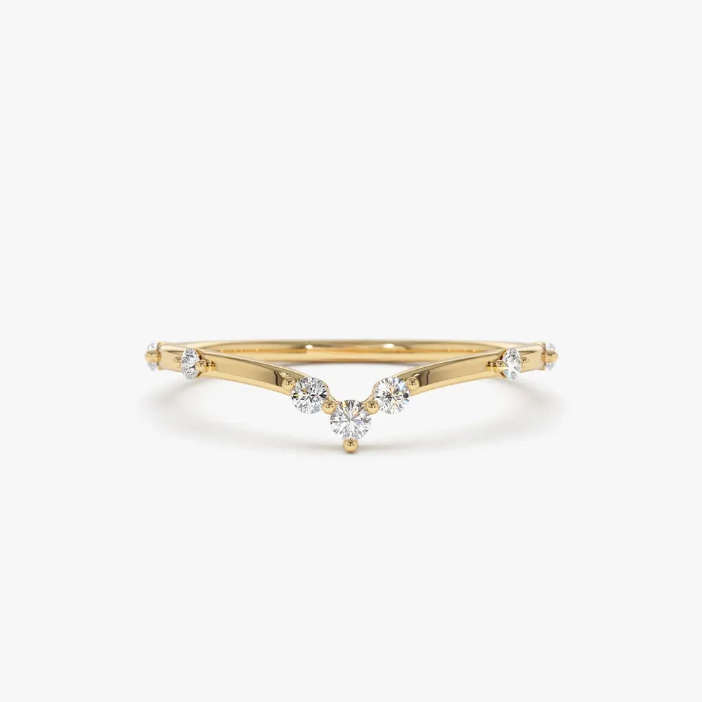 14k Gold 0.22 ctw Round Diamond Curved Chevron Stacking Ring