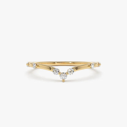 14k Gold 0.22 ctw Round Diamond Curved Chevron Stacking Ring