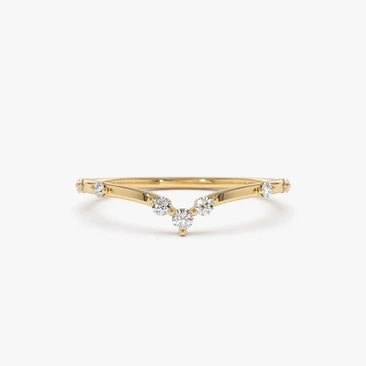 14k Gold 0.22 ctw Round Diamond Curved Chevron Stacking Ring