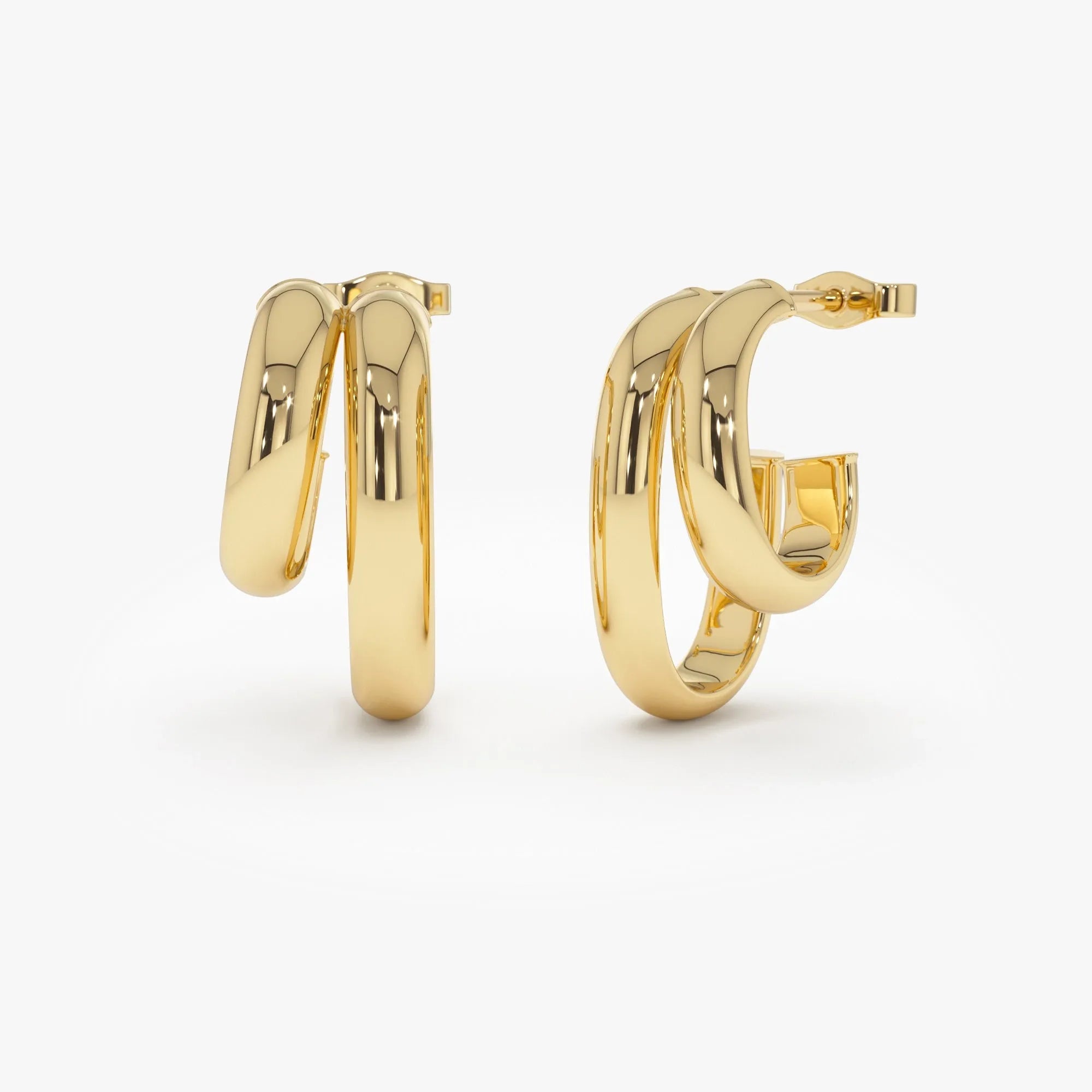 14k Gold Modern Double Hoop Earrings 19mm Length 4mm Width