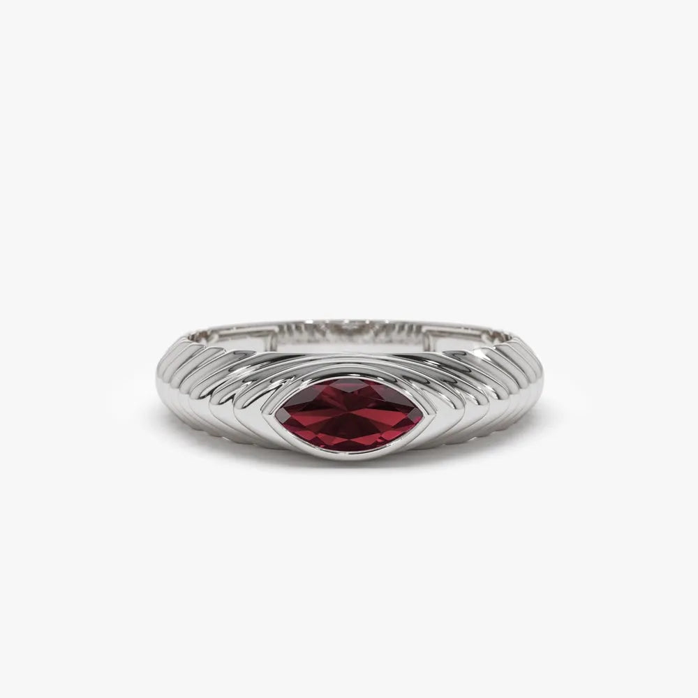 14K Solid Gold Marquise Cut Garnet 0.45 Carat Step Beveled Ring