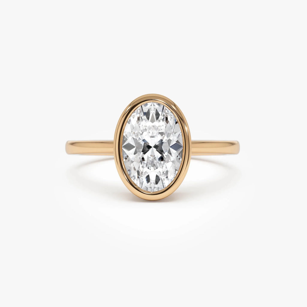 14k Gold 1.50 Ctw Oval Lab Grown Diamond Bezel Setting Engagement Ring Celina