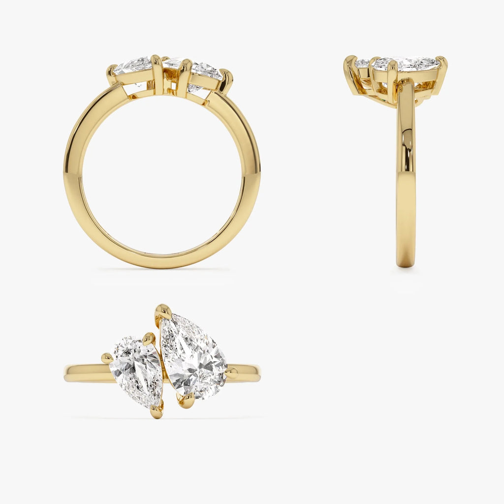 14k Gold Lab Grown Diamond Pear Shaped Toi et Moi Ring 2.05 ctw Ayla