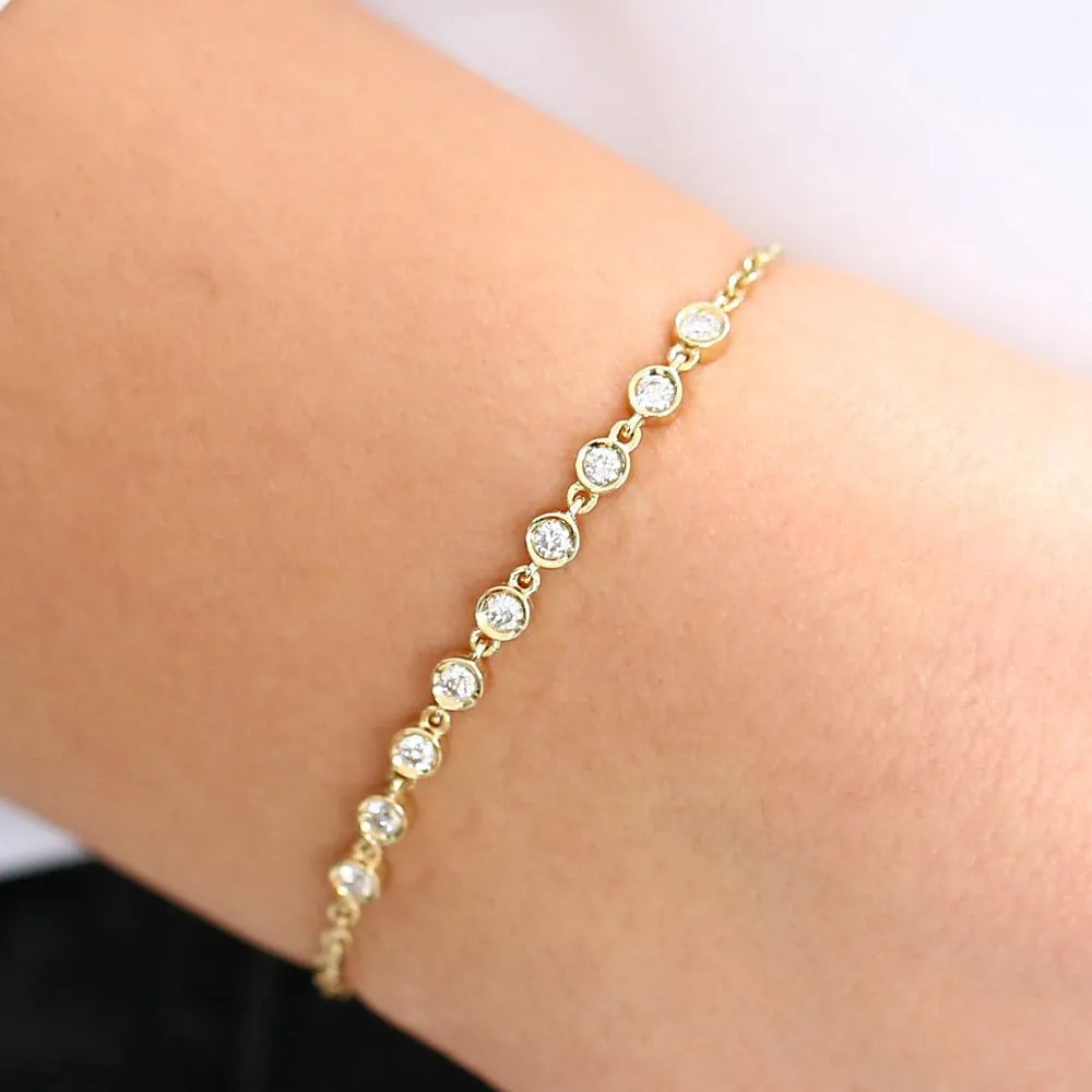 14K Solid Gold Round Diamond Bezel Set Bracelet 0.50 Carat