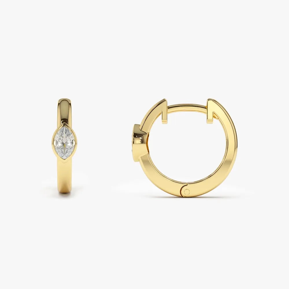 14k Gold Diamond Marquise Cut Bezel Setting Mini Hoop Earrings 0.13 ctw