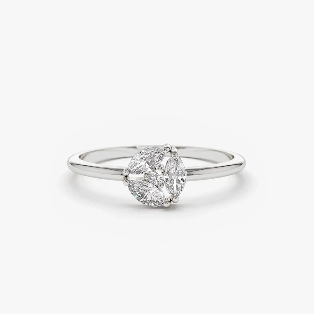 14K Solid Gold Marquise Diamond Cluster Ring 0.16 Carat Total Weight