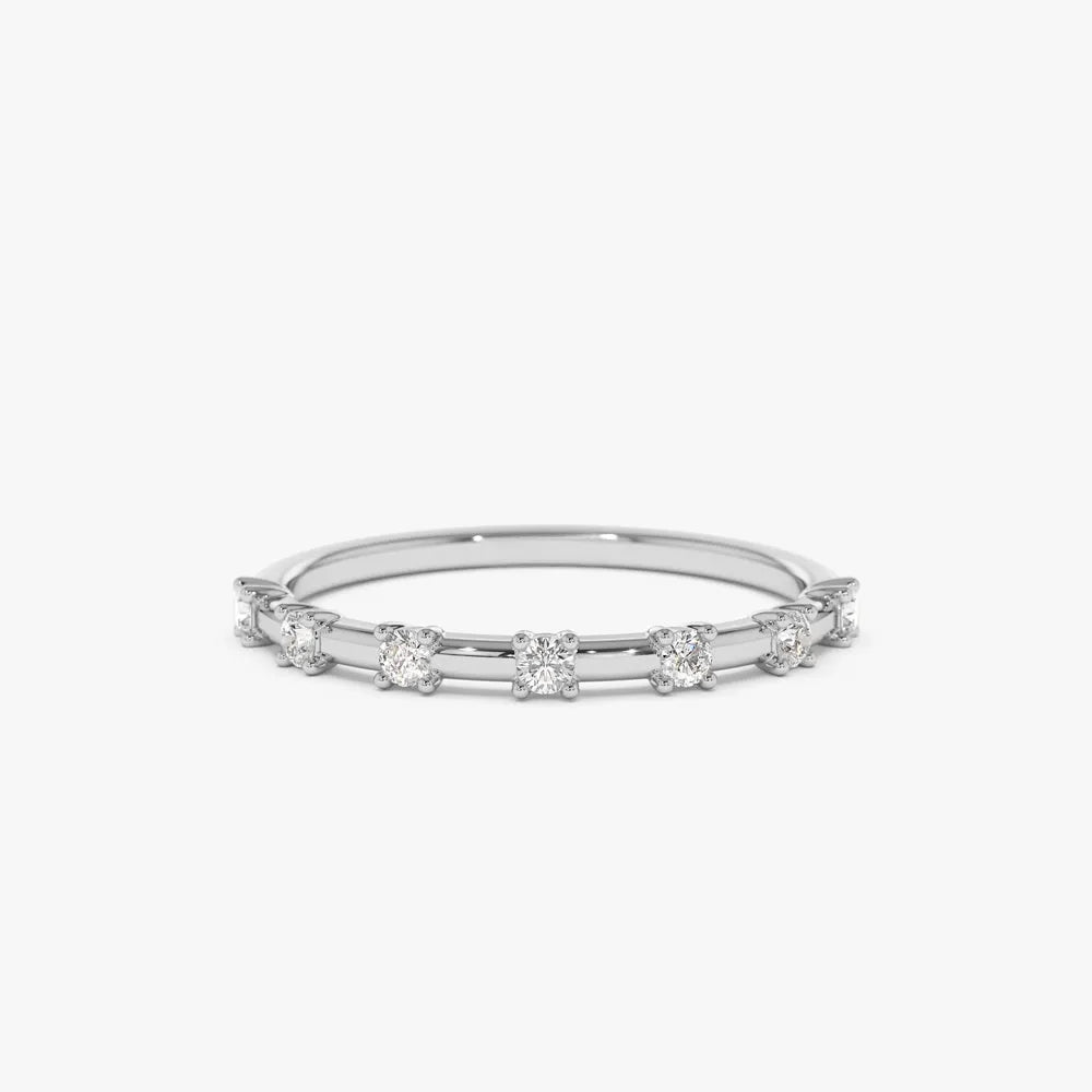 14K Gold Round Diamond 0.20ctw Half Eternity Minimalist Wedding Ring