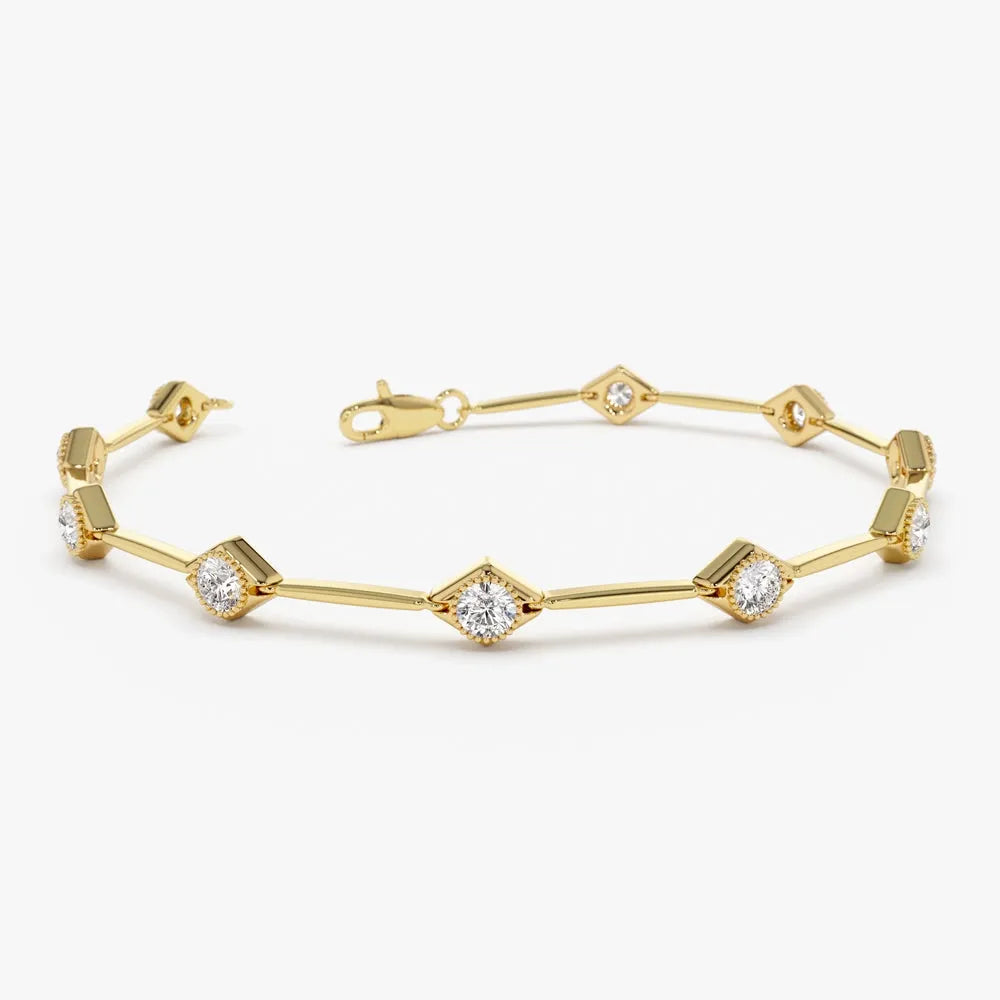 14K Solid Gold 1.20 CTW Round Diamond Milgrain Infinity Bezel Set Bracelet