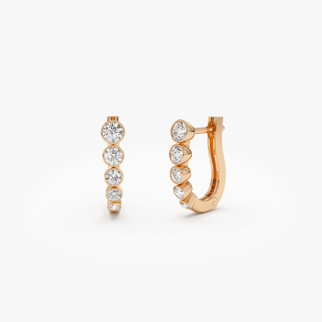 14k Gold Diamond Round Cut Graduated Bezel Set Hoop Earrings 0.25 ctw
