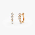 14k Gold Diamond Round Cut Graduated Bezel Set Hoop Earrings 0.25 ctw