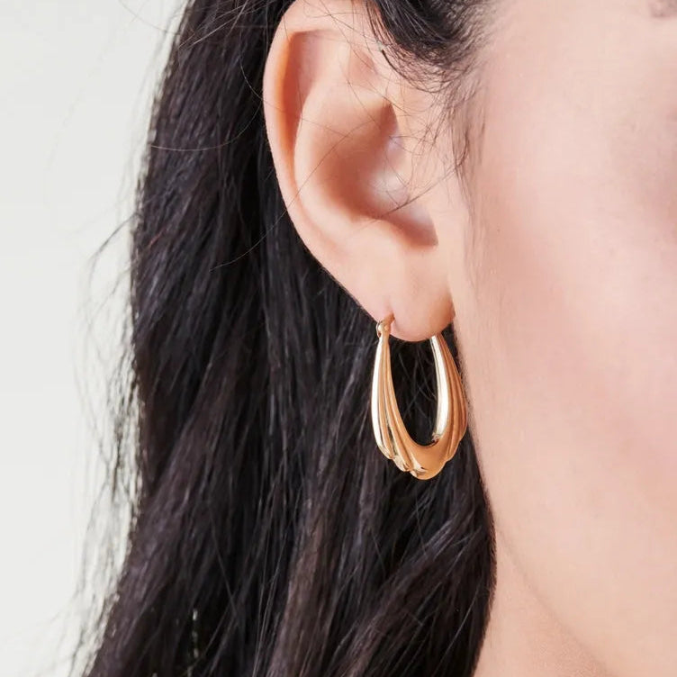 14k Gold Layered Drop Hoop Earrings 20mm Length 4mm Width