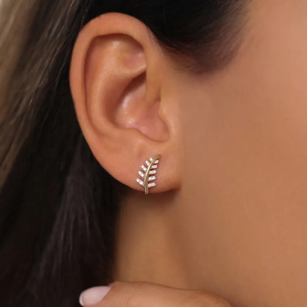 14k Gold Diamond Round Cut Leaf Earrings 0.22 ctw