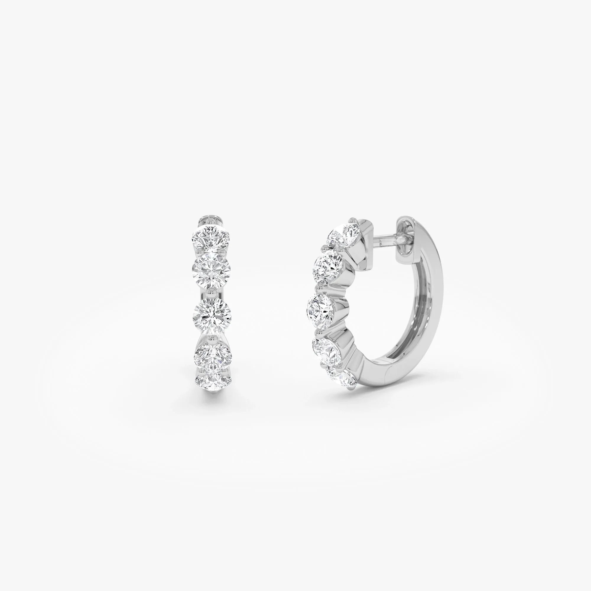 14k Gold Diamond Round Cut Shared Prong Hoop Earrings 0.80 ctw