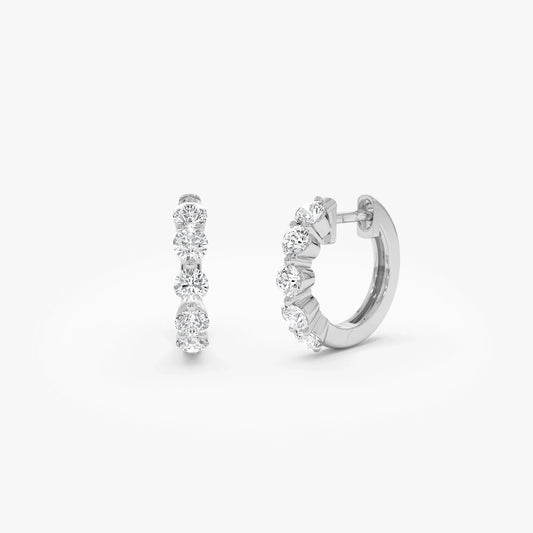14k Gold Diamond Round Cut Shared Prong Hoop Earrings 0.80 ctw