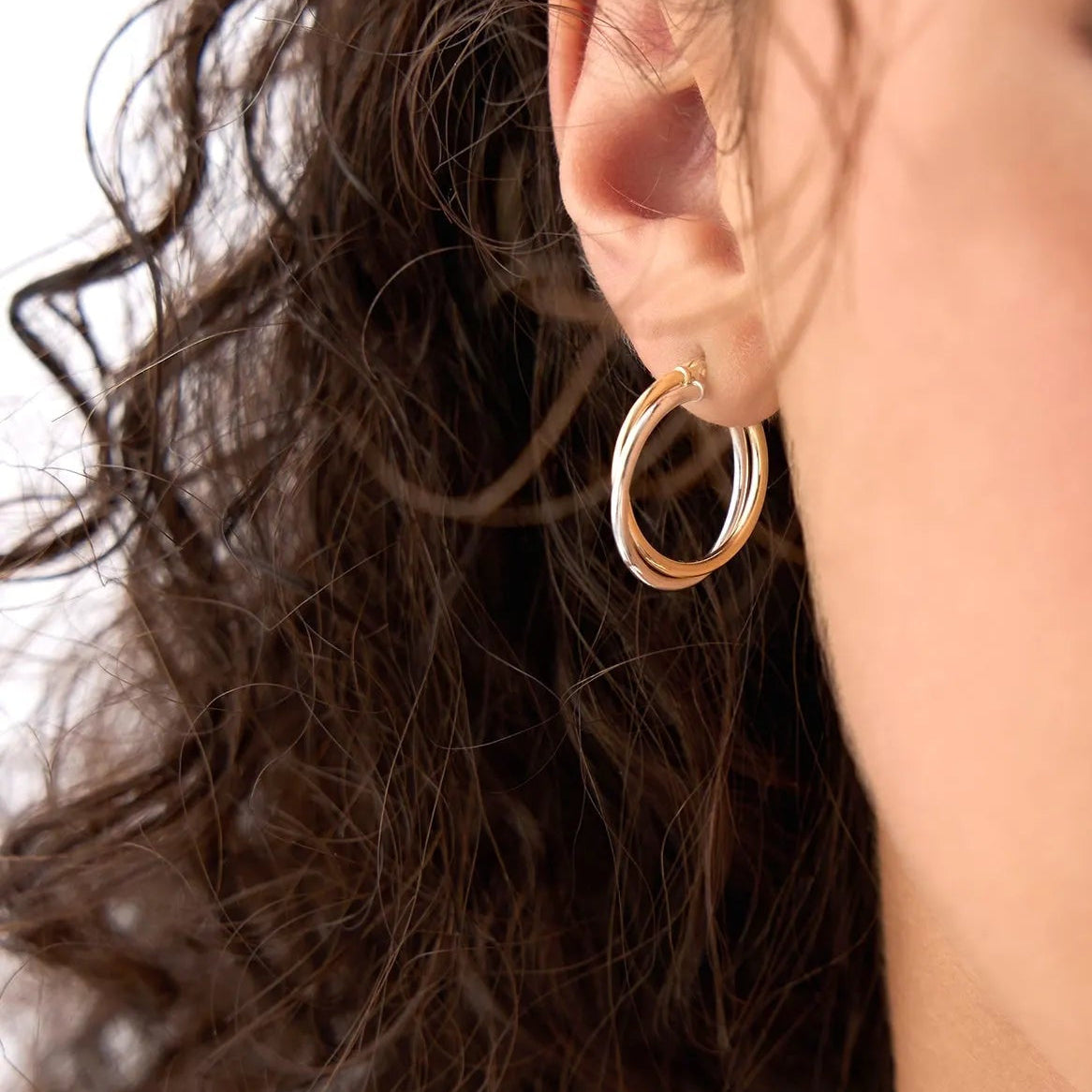 14k Two Tone Gold Hoop Earrings 15mm 3.2mm Width