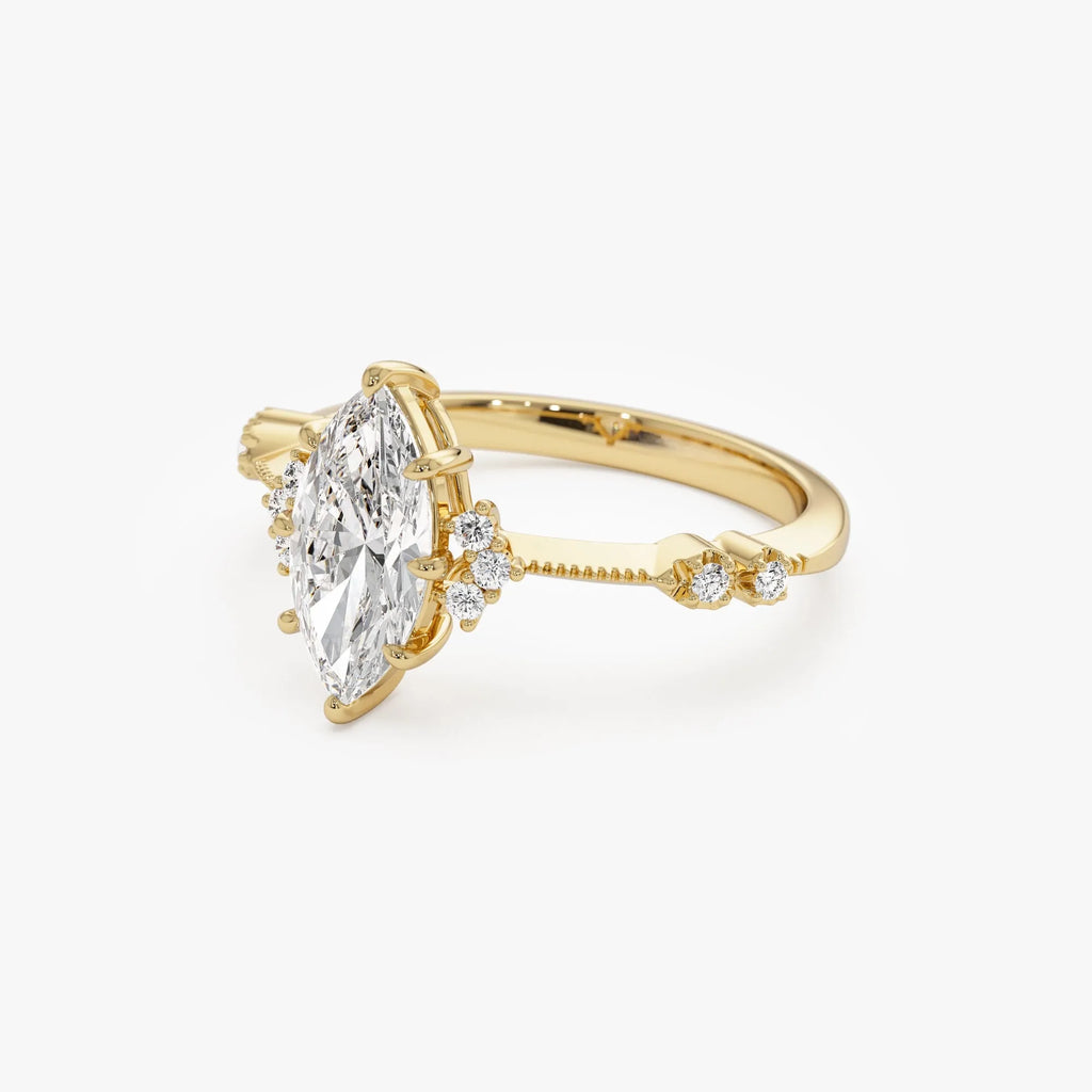 14k Rose Gold 1.10 ctw Lab Grown Diamond Marquise Art Deco Engagement Ring