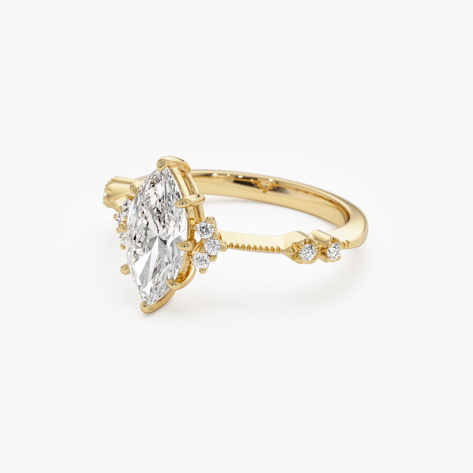 14k Rose Gold 1.10 ctw Lab Grown Diamond Marquise Art Deco Engagement Ring