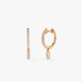 14k Gold Diamond Baguette and Round Cut Dangling Huggie Earrings Prong Micro Pave 0.27 ctw