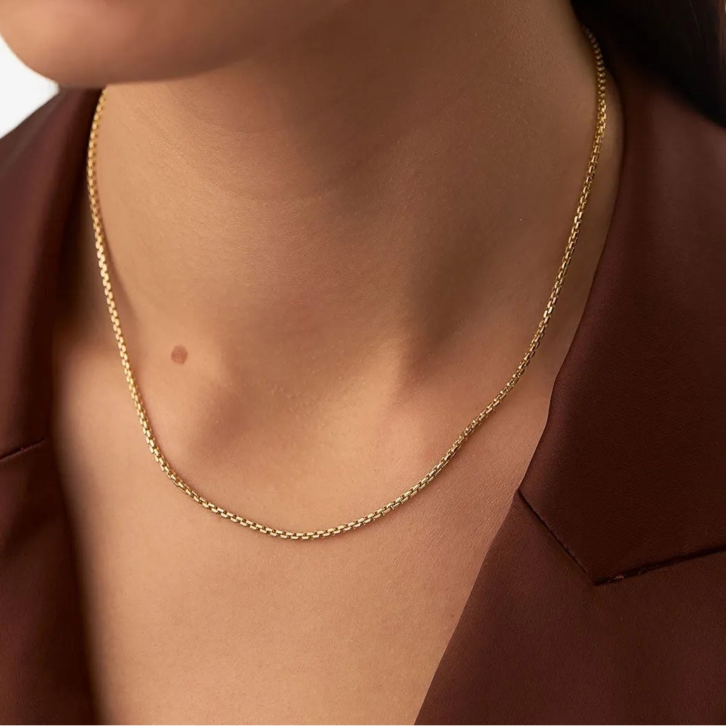 14k Solid Yellow Gold Box Chain Link Necklace