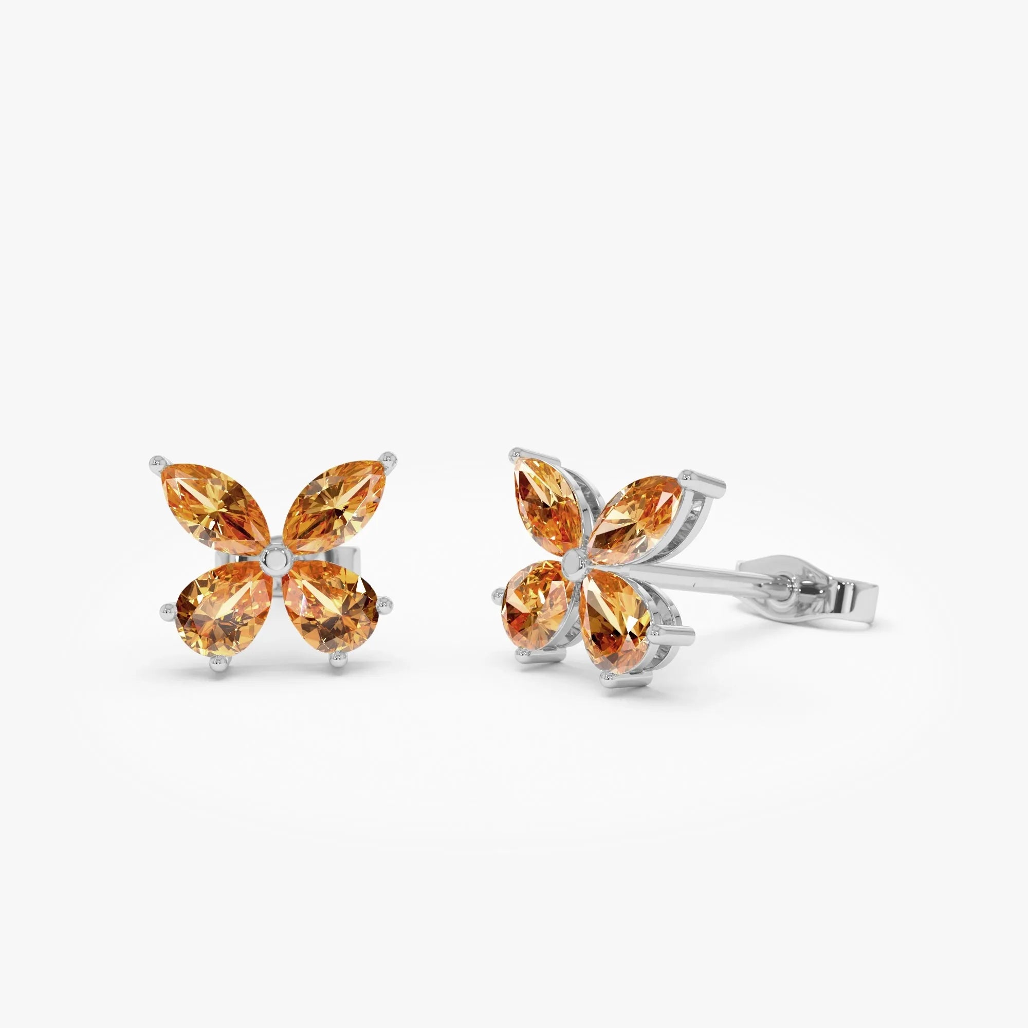 14K Solid Gold Marquise and Pear Cut Citrine Butterfly Stud Earrings 1.20ctw