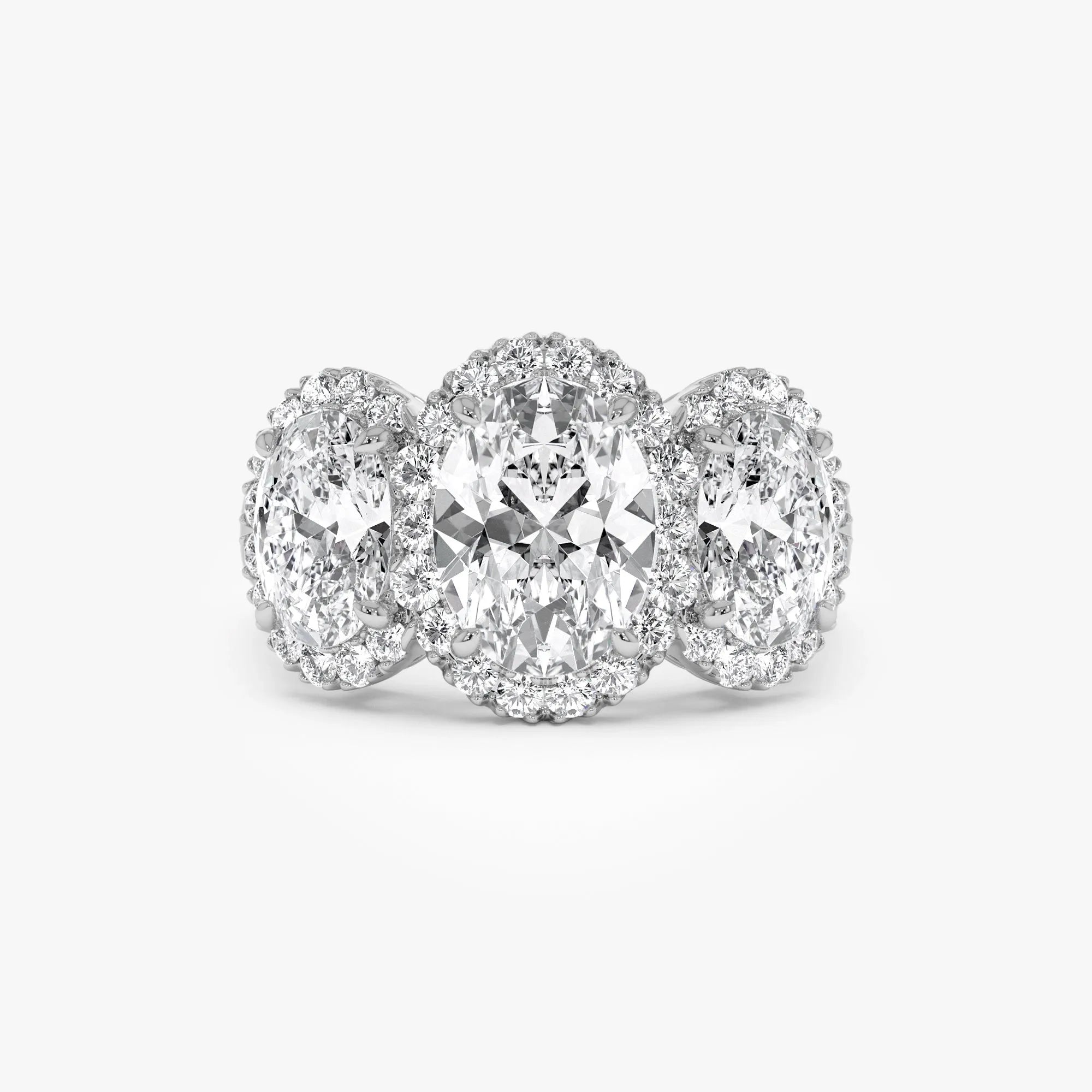 14K Gold 3.35 ctw Lab Grown Diamond Oval Cut Three Stone Halo Engagement Ring