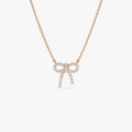 14K Solid Gold 0.17 CTW Round Diamond Bow Necklace Prong Setting