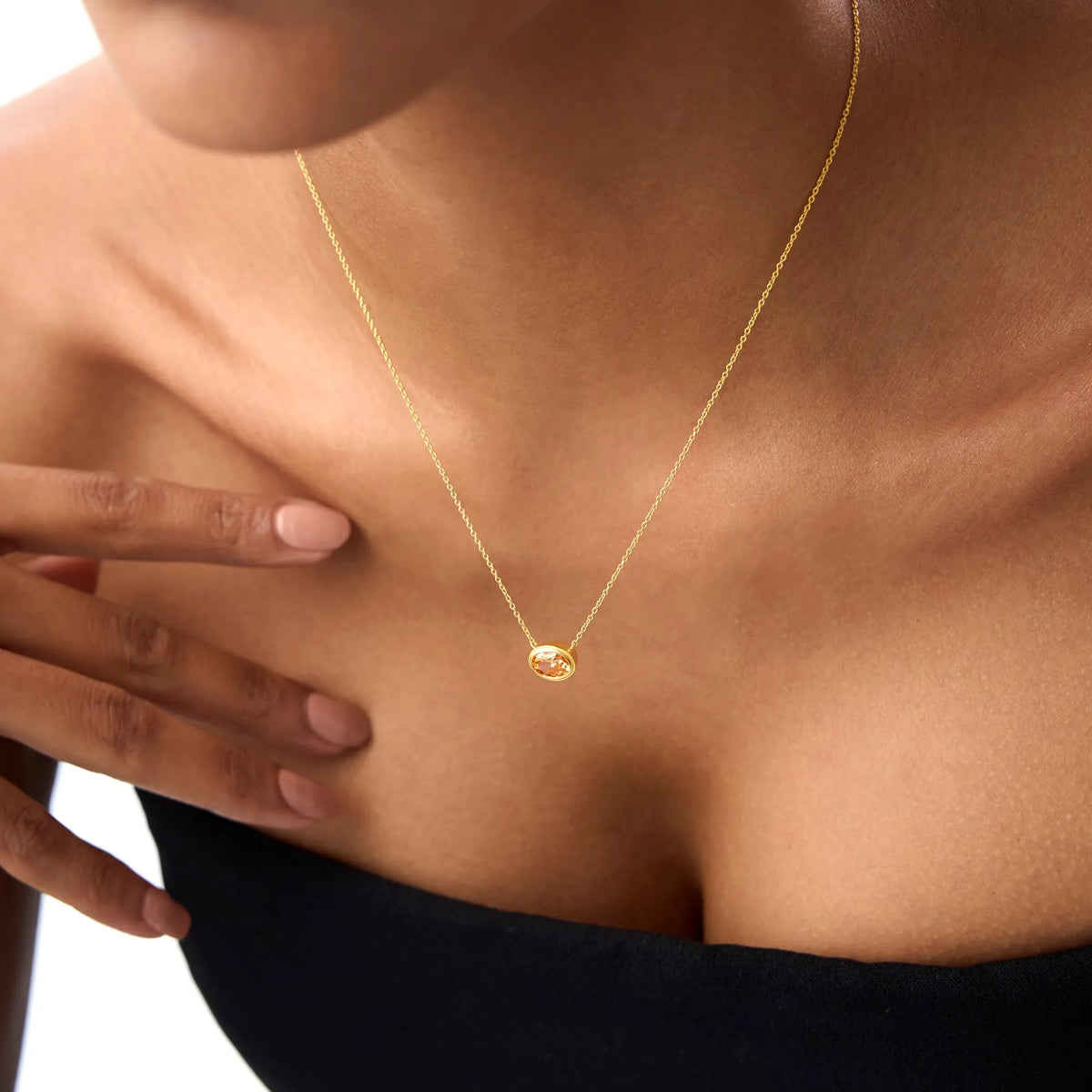 14k Solid Gold Citrine Oval Necklace 0.70 Carat Bezel Setting
