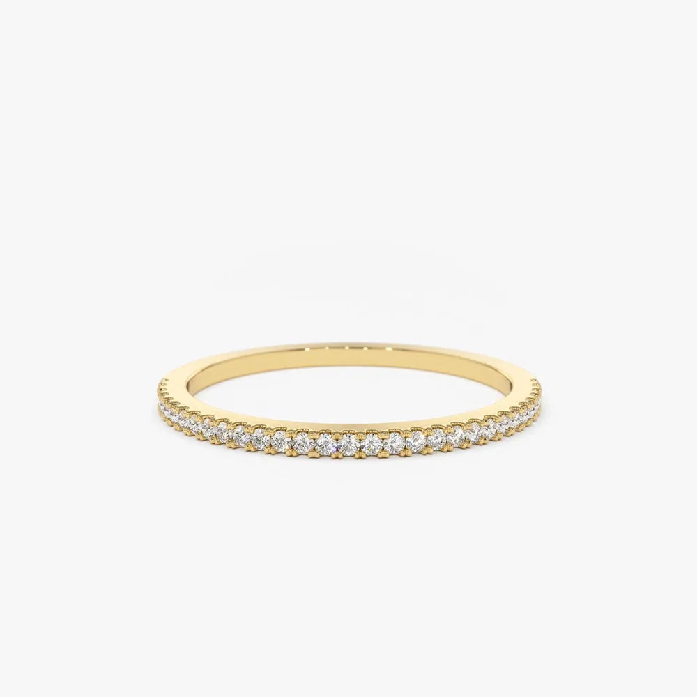 14K Solid Gold 0.15ctw Round Diamond Half Eternity Micro Pave Ring