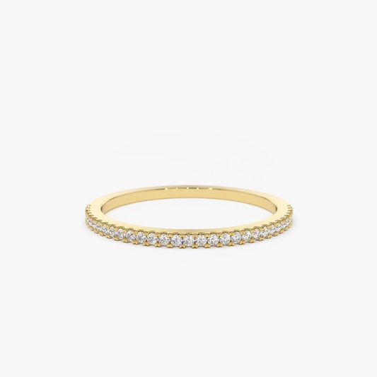 14K Solid Gold 0.15ctw Round Diamond Half Eternity Micro Pave Ring