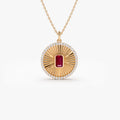 14k Solid Gold Ruby and Diamond Emerald Cut Medallion Disc Necklace 0.57 Carat