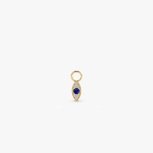 14k Solid Gold Diamond Evil Eye Hoop Charm for Earrings 0.06 ctw