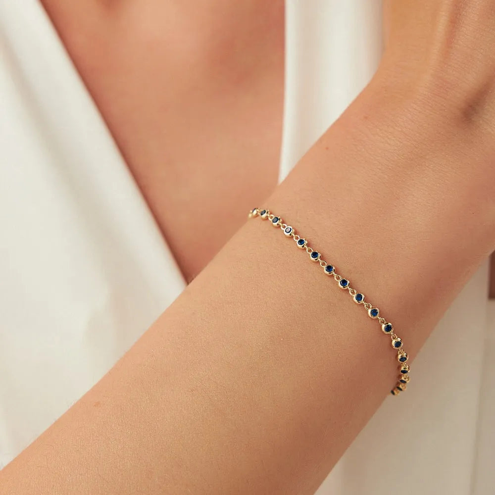 14k Gold 0.78ctw Round Sapphire Bezel Set Tennis Bracelet
