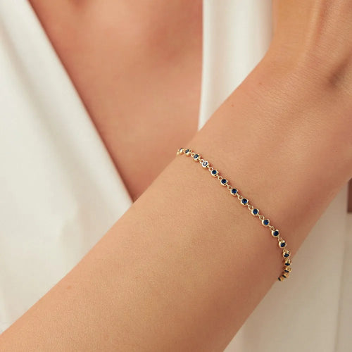 14k Gold 0.78ctw Round Sapphire Bezel Set Tennis Bracelet