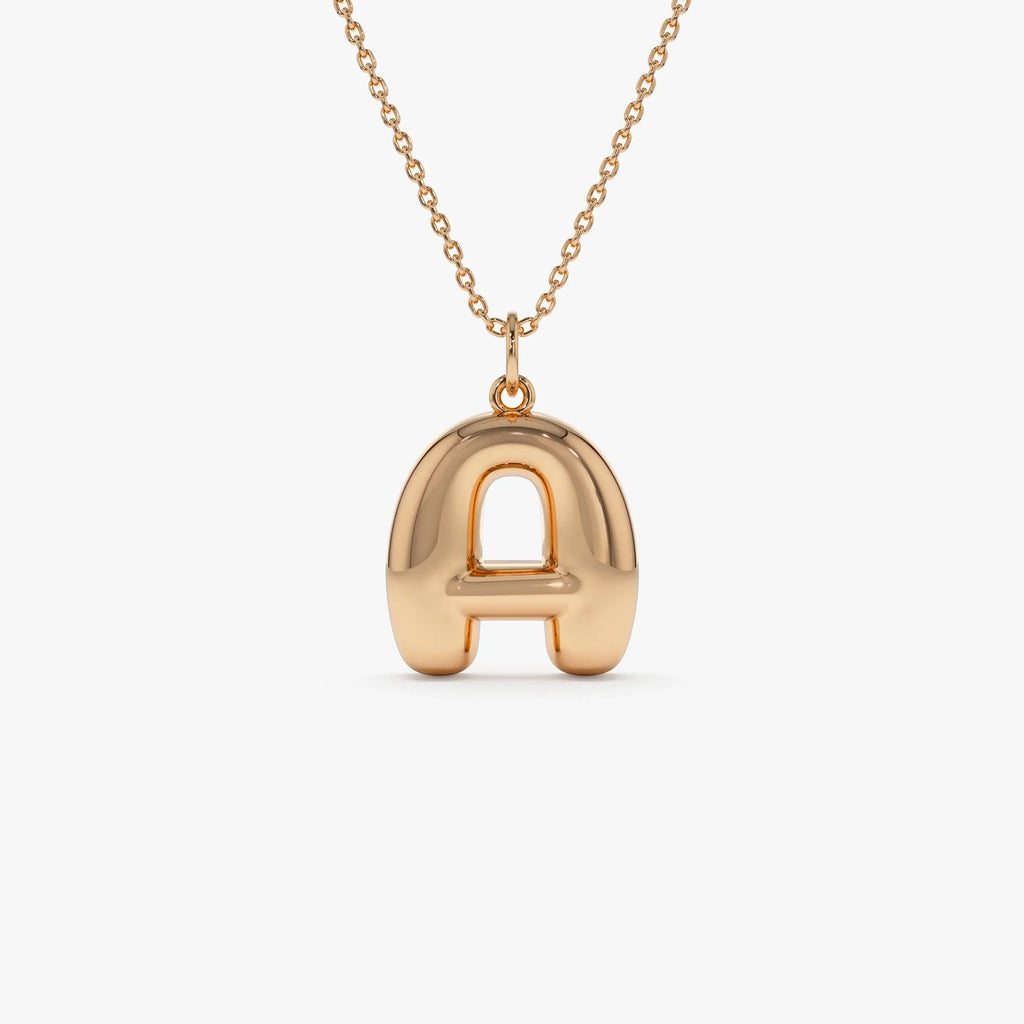 14k Solid Gold Balloon Initial Letter Pendant