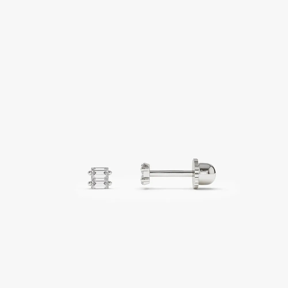 14k Gold Diamond Baguette Cut Double Helix Piercing Single Earring 0.05 ctw