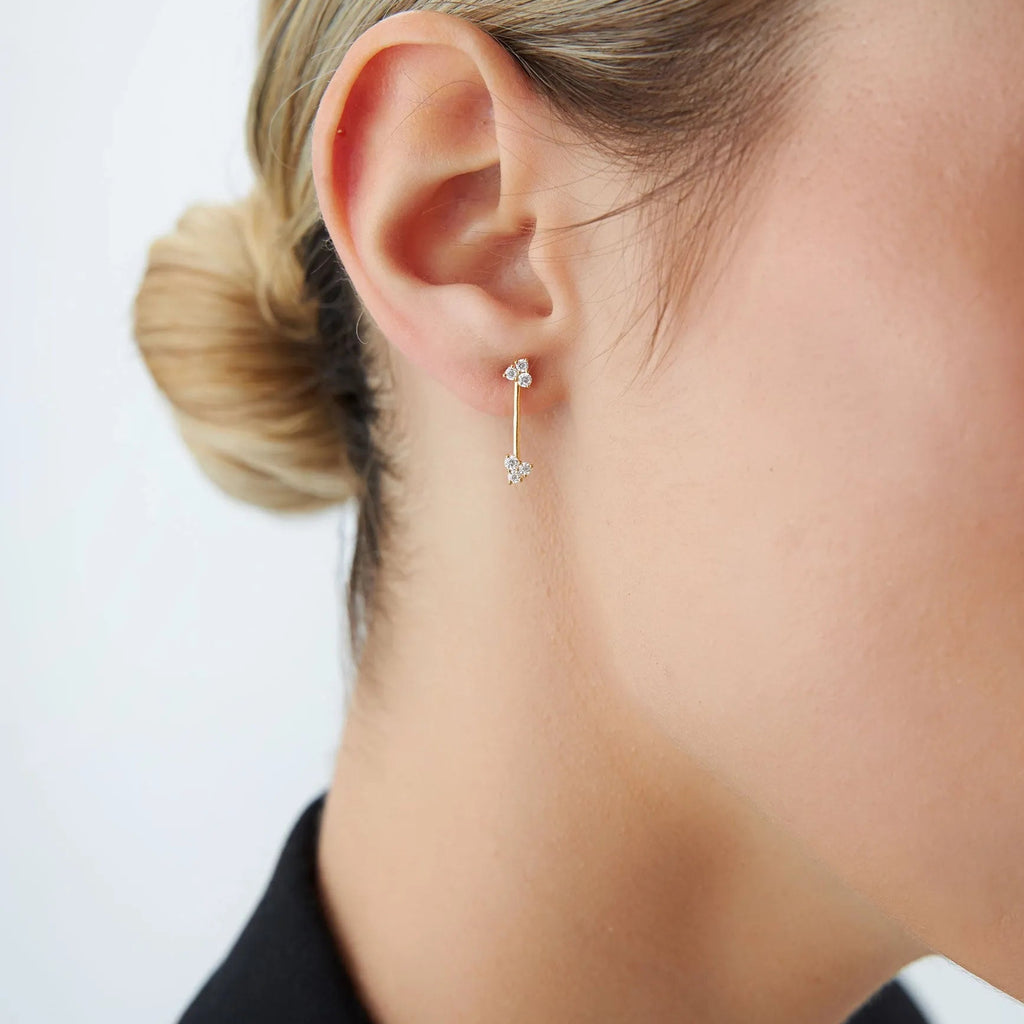 14k Gold Diamond Round Cut Vertical Bar Earrings 0.30 ctw