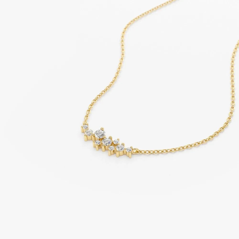 14K Solid Gold Lab Grown Diamond 9 Stone Cluster Necklace Prong Setting 0.25cttw