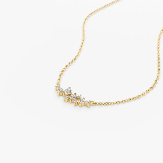 14K Solid Gold Lab Grown Diamond 9 Stone Cluster Necklace Prong Setting 0.25cttw
