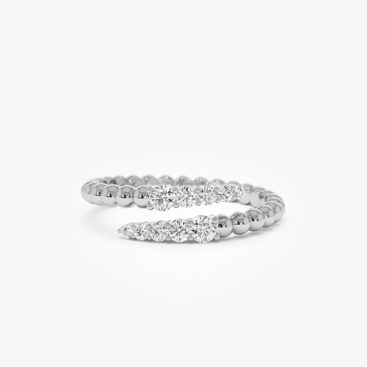 14k Solid Gold Round Diamond 0.25 Carat Beaded Crossover Ring