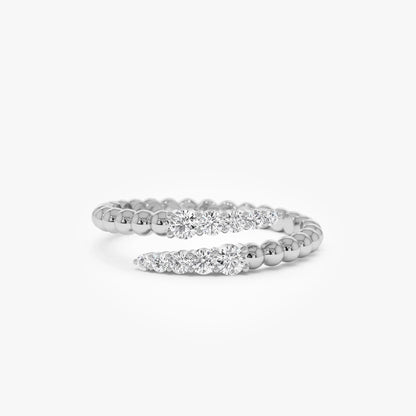 14k Solid Gold Round Diamond 0.25 Carat Beaded Crossover Ring