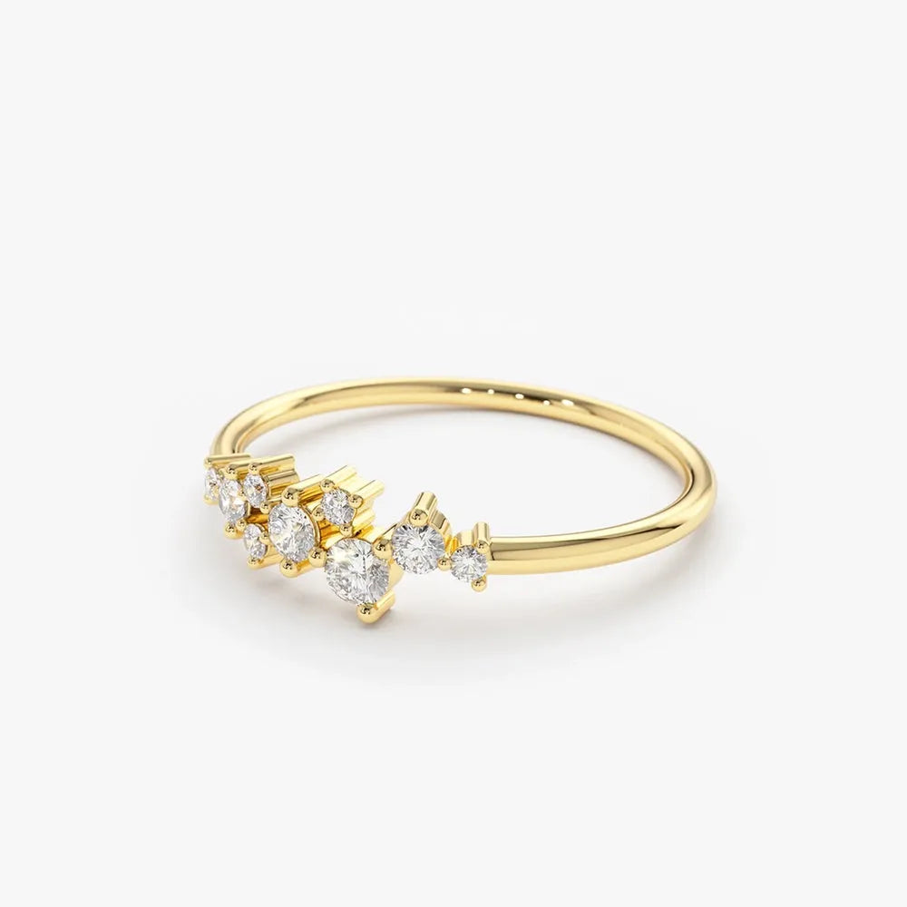 14k Gold Round Diamond Cluster Ring 0.25 Ctw Prong Setting