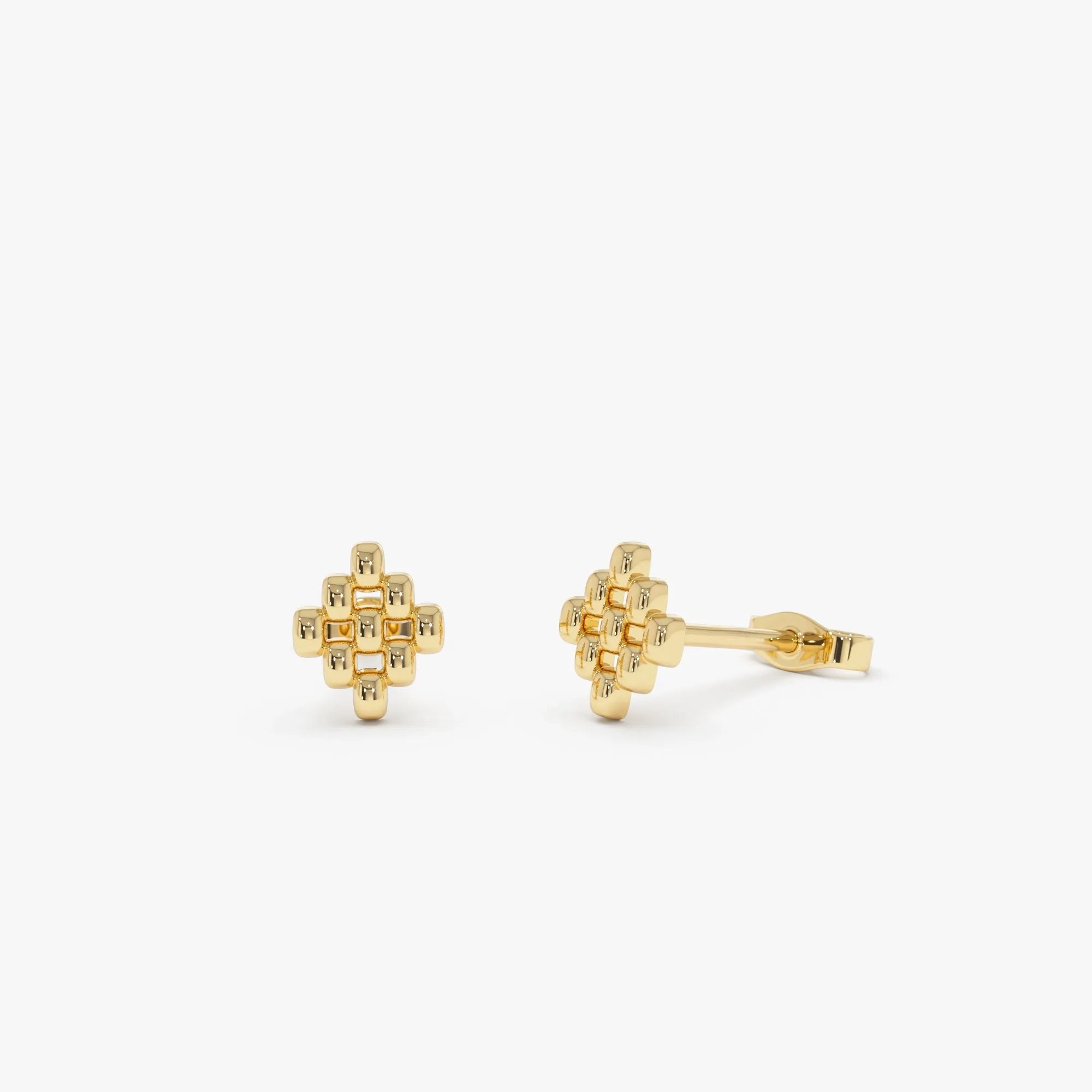 14k Solid Gold Geometric Beaded Stud Earrings 7.45mm
