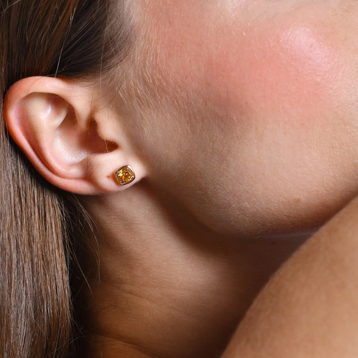 14K Solid Gold Round Citrine Cushion Shaped Stud Earrings 0.90ctw